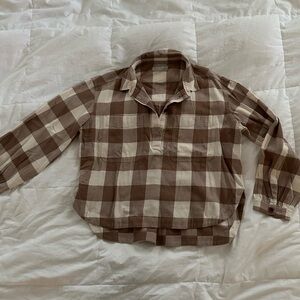 Everlane Brown and White Plaid Shirt